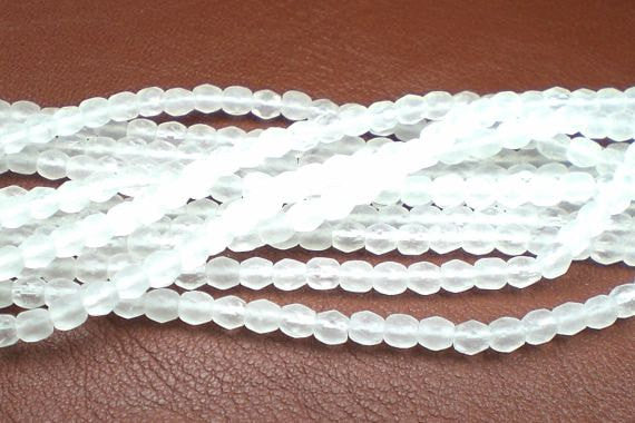 3mm Frosted White Czech Glass Beads White Fire Polished Faceted Beads 100 pcs. 3mm/072 - Royal Metals Jewelry Supply