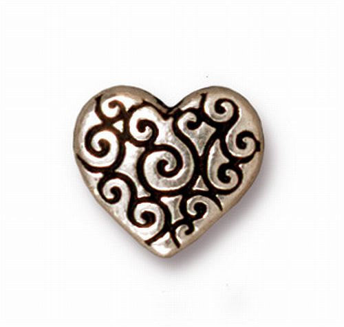 11mm Fine Silver, Brass Oxide, Blackened Pewter or Copper Finish Scroll Heart Bead TierraCast 4 pcs. 94- 5672 - Royal Metals Jewelry Supply