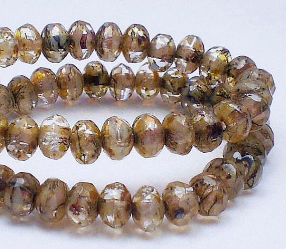 Picasso Czech Glass Beads 5x3mm Amber Faceted Rondelle Bead 30 Pcs. Ron5-054