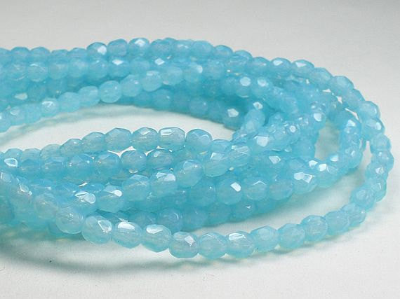 Czech Glass Blue Opal Fire Polished Beads Spacer Bead 100 pcs. 4mm/057