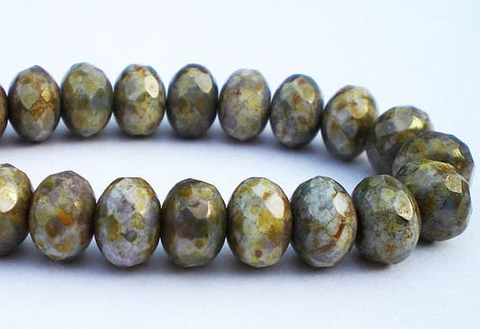 8mm Czech Glass Faceted 8mm Rondelle Beads, 8mm Grey Blue Stone Bronze Picasso 10 pcs. Ron8-318