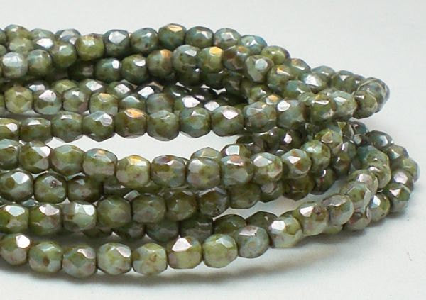 Czech Glass Picasso Beads Gray Green Fire Polished Beads 100 pcs. 3mm/120
