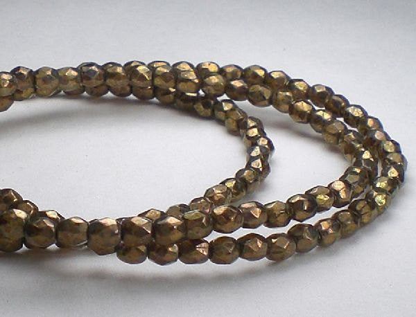 Bronze Czech Glass Picasso Beads Bronze Fire Polished Beads 100 pcs. 3mm/009