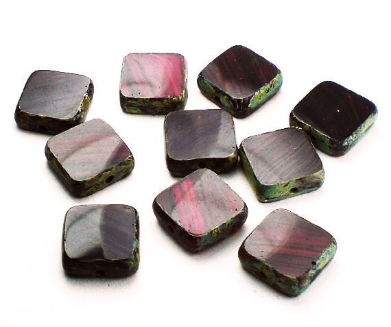 Picasso Czech Glass Beads 8mm Square Red Bead 15 Pcs. S-955