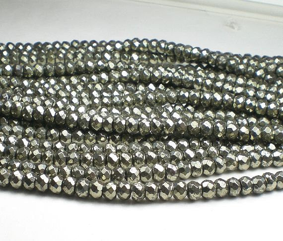 6mm Faceted Pyrite Rondelle Beads Pyrite Beads Half Strand or Full Strand - Royal Metals Jewelry Supply