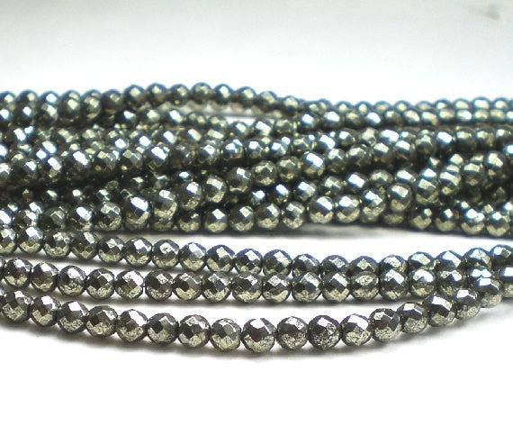 4mm Pyrite Round Faceted Beads 50 pcs. - Royal Metals Jewelry Supply