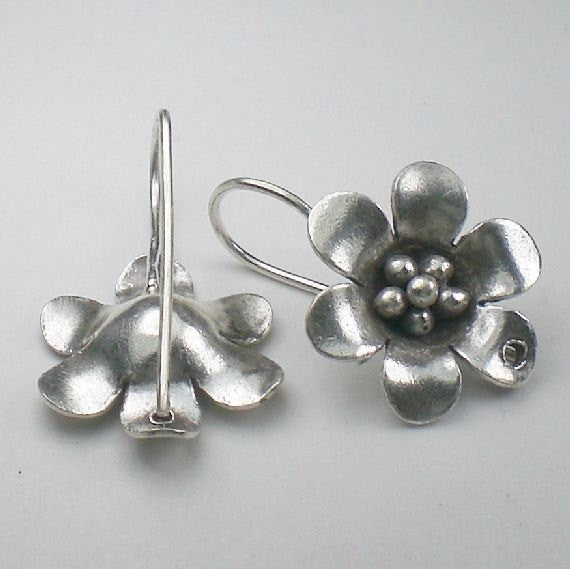 Fine Silver Ear Wires 18mm Flower w/Hole French Hook 20.5 Ga. Thai Silver 1 Pair E-111