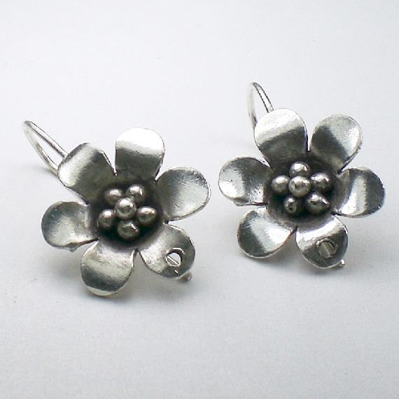 Fine Silver Ear Wires 18mm Flower w/Hole French Hook 20.5 Ga. Thai Silver 1 Pair E-111