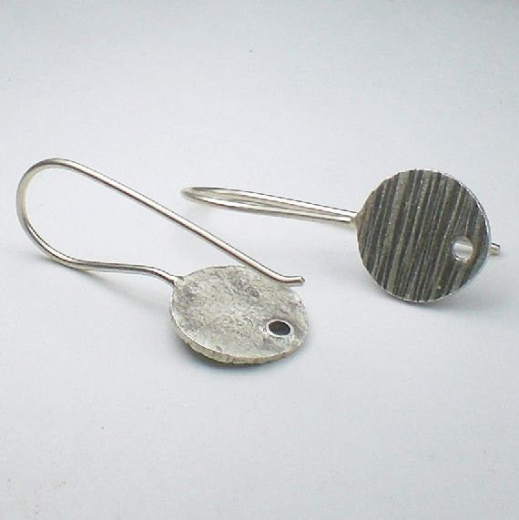 Fine Silver and Sterling Silver Ear Wires 12mm Disk Disc w/Hole French Hook 20.5 Ga. Thai Silver 1 Pair E-113