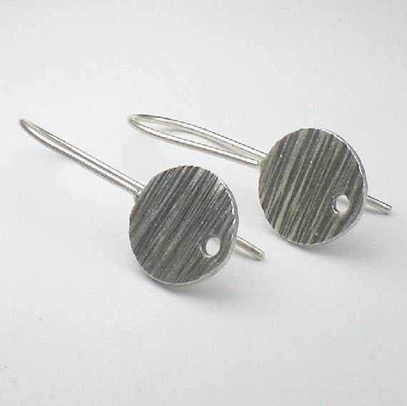 Fine Silver and Sterling Silver Ear Wires 12mm Disk Disc w/Hole French Hook 20.5 Ga. Thai Silver 1 Pair E-113