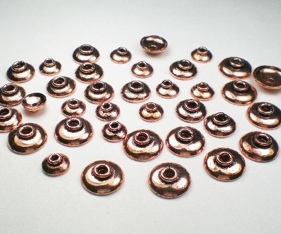 8mm, 10mm or 12mmmm Solid Copper Bead Caps Plain Bead Caps Low Dome 12 pcs. GC-333