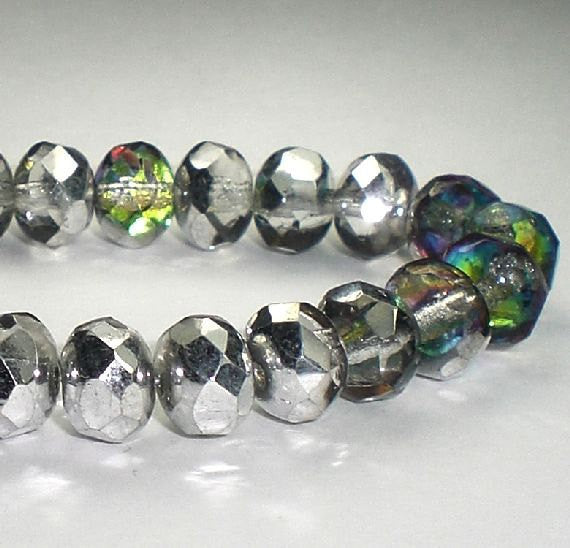 Vitrail Green Blue Silver Czech Glass Beads 6x8mm Faceted Rondelle Beads 10 Pcs. RON8-436