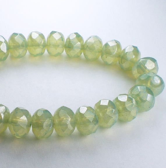 Laurel Green Czech Glass Beads 6x8mm Faceted Rondelle Beads 10 Pcs. 626-B