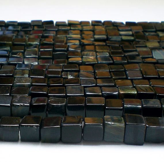 Blue Tiger Eye Cube Beads 6mm Hawks Eye Square Beads 8 Inch Strand