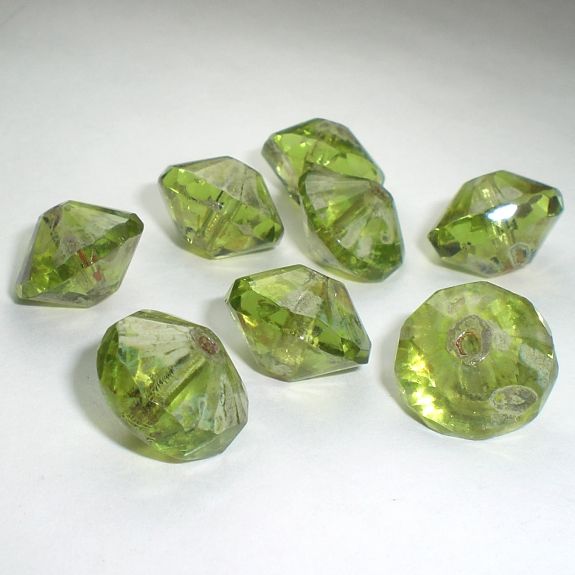 Peridot Green Saucer Beads Picasso Czech Glass Beads 13x9mm Faceted 8 pcs S-008