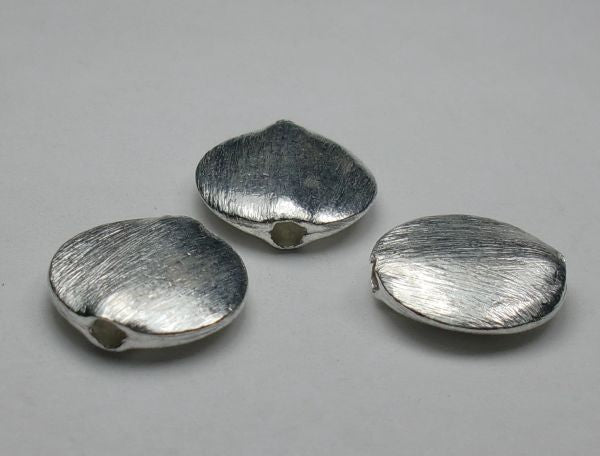 Brushed Sterling Silver Beads, 13mm Coin Beads, Flat Beads 3 pcs. S-160