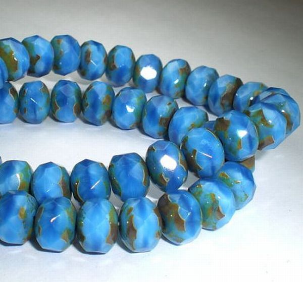 Picasso Czech Glass Beads 6 x 8mm French Blue Faceted Rondelles 10 Pcs. 570