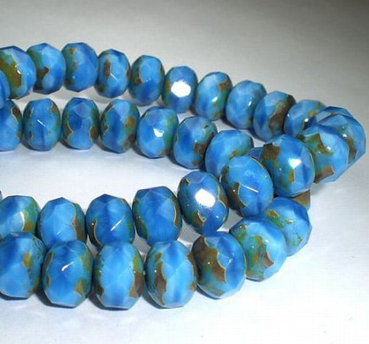 Picasso Czech Glass Beads 6 x 8mm French Blue Faceted Rondelles 10 Pcs. 570