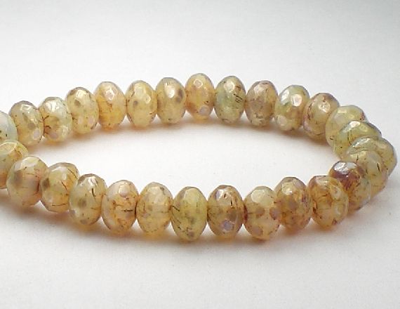 Picasso Czech Glass Beads 5x7mm Opalite White Faceted Rondelle Bead Amber Picasso 15 Pcs. 005