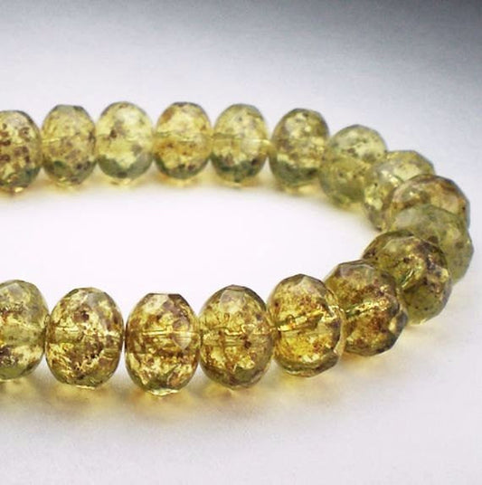 Chartruse Czech Glass Beads with Picasso 6x8mm Faceted Rondelle Beads 10 Pcs. RON8-584-B