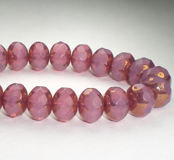 Pink Picasso Czech Glass Beads 8mm Pink Faceted Rondelles 10 Pcs. RON8-594
