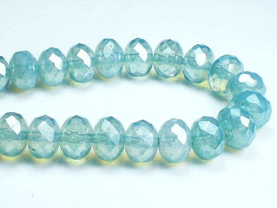 Icy Aqua Blue Picasso Czech Glass Beads 8mm Faceted Rondelle Beads 10 Pcs. 626