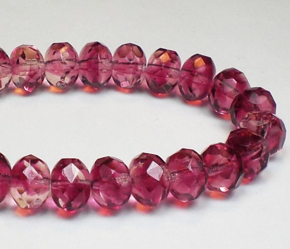 Picasso Czech Glass Beads 8mm Fuchsia Pink to Clear Faceted Rondelles 10 Pcs. RON8-717