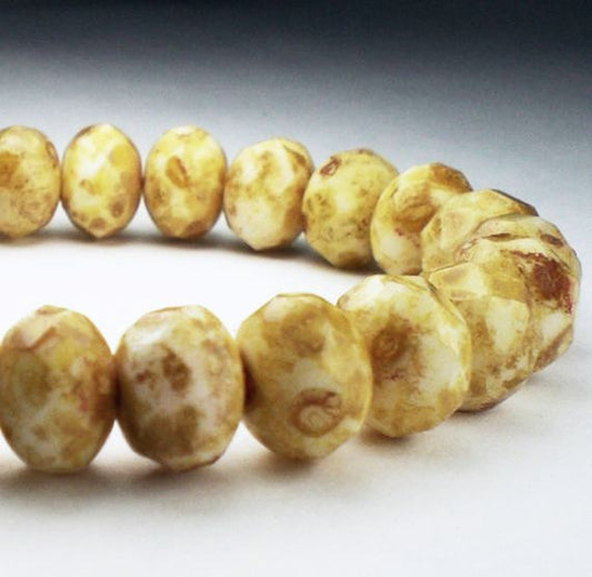 Bone Czech Glass Beads with Picasso 6x8mm Faceted Rondelle Beads 10 Pcs. RON8-848