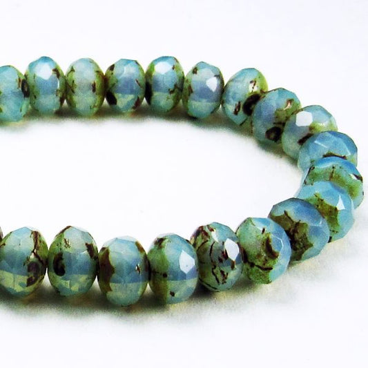 30 Pcs. Czech Glass Beads Faceted Opalite Blue Picasso Finish Rondelle Beads 5mm 5-863