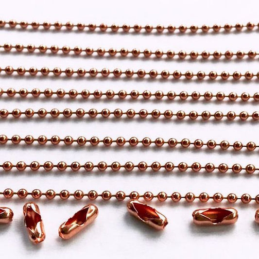 Solid Copper Ball Chain Chose Your Length Soldered 2mm Ball Unfinished Chain W/Connectors GCC-128