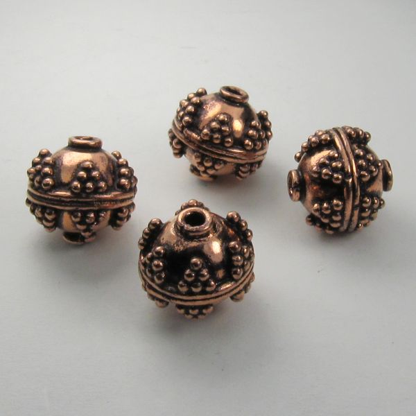 13mm Round Ornate Genuine Copper Beads Gorgeous 4 pcs. GC-353