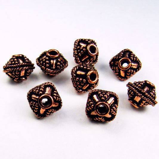 Genuine Copper 10mm Square Bicone Large Hole Beads 8 pcs. GC-382