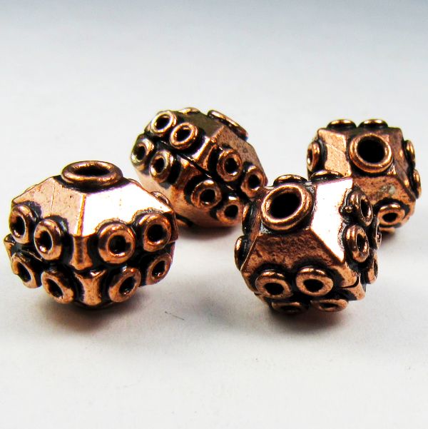 Genuine Copper Large Hole Faceted Bicone Beads 4 pcs. GC-385
