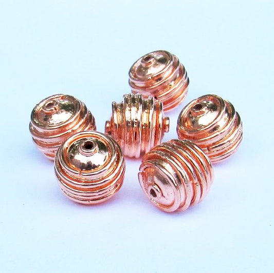 Large 14mm Lined Beehive Copper Beads 4 pcs. GC-368