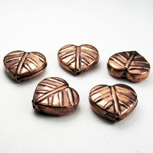 Genuine Copper Heart Shaped Leaf Beads 5 pcs. GC-377