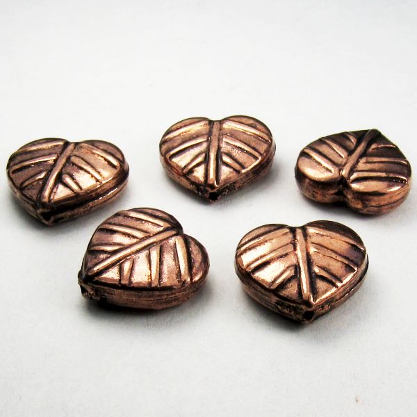 Genuine Copper Heart Shaped Leaf Beads 5 pcs. GC-377