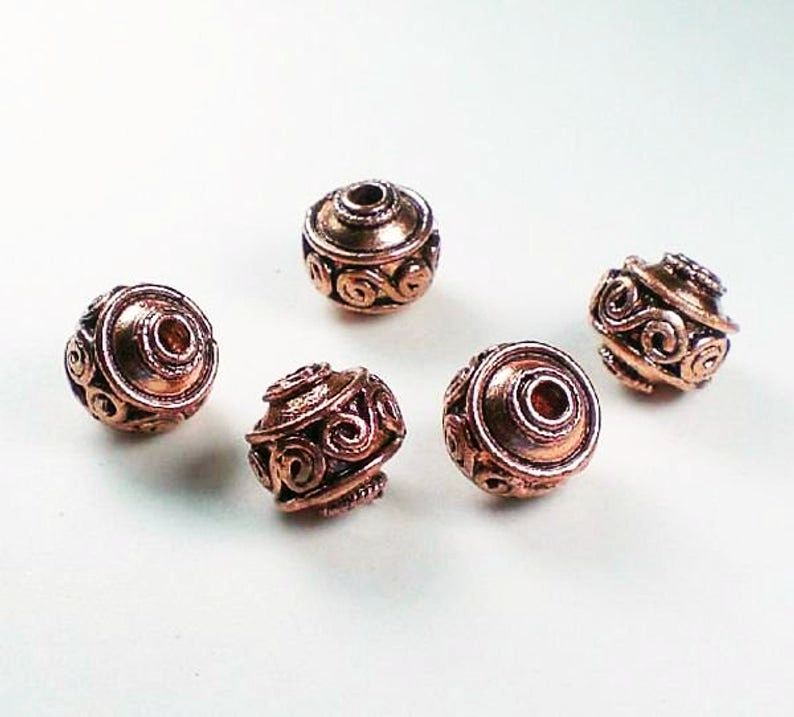Genuine Copper Beads Big Hole Beads 13mm Solid Copper Large Hole Bead 5 pcs. GC-336