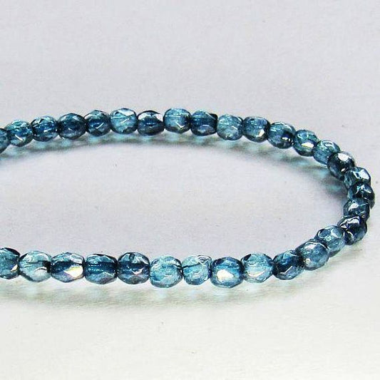 Czech Glass Fire Polished Beads, Denim Blue 3mm Faceted Round Beads 100 pcs. 3mm/016