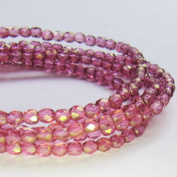 Rose Pink Czech Glass Fire Polished 4mm Faceted Round Beads 100 pcs. 4mm/1734