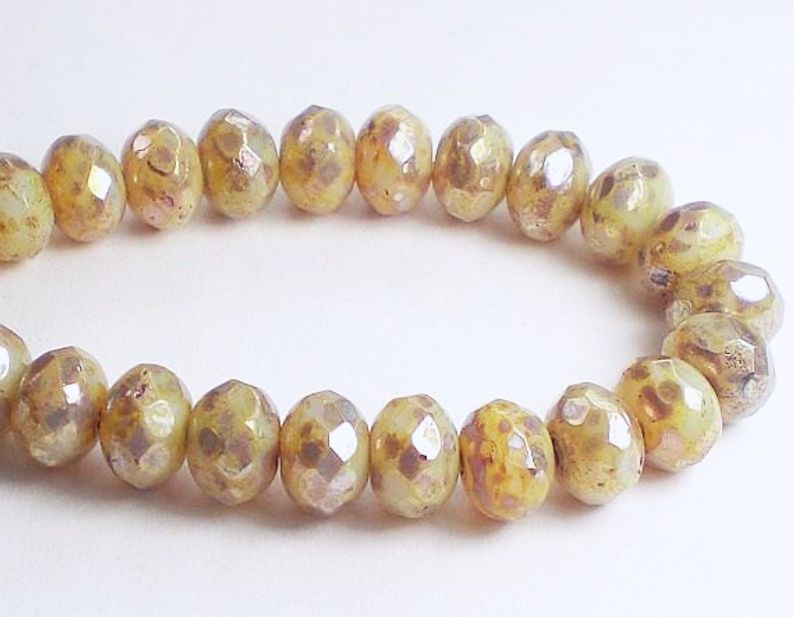 Beige Picasso Czech Glass Beads 8mm Faceted Rondelle Beads 10 pcs 591
