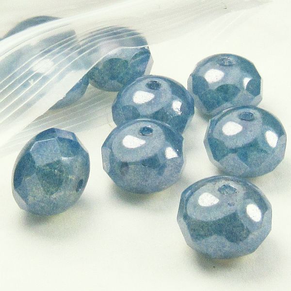 Denim Blue Czech Glass Beads, Faceted Rondelle Beads, 8mm Blue Beads 10 Pcs. 1055