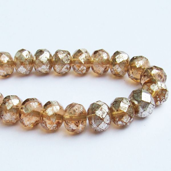 Peach Czech Glass Beads, Peach Glass Beads with Faux Mercury Finish, 8mm Rondelle Beads 10 pcs. 1224