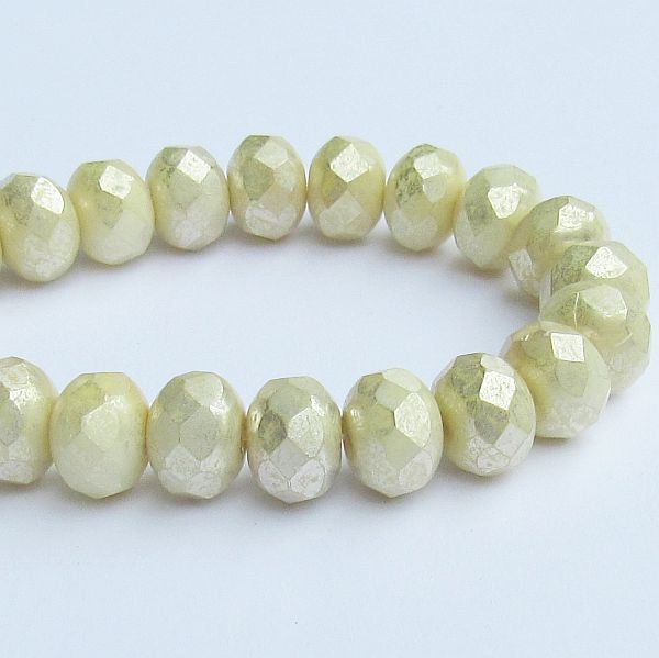 Ivory Czech Glass Bead with a Faux Mercury Finish, 8mm Faceted Rondelle Beads 10 pcs. 1231