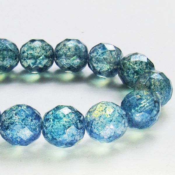 Denim Blue Czech Glass Fire Polished 12mm Faceted Round Beads 8 pcs. 12mm/541