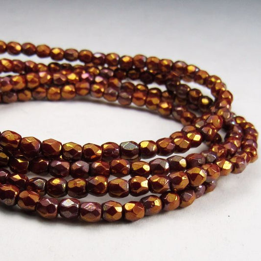 Chestnut Red Czech Glass Fire Polished 3mm Faceted Round Beads 50 pcs. 3mm/084