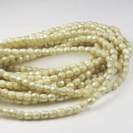Ivory Czech Glass Beads Ivory Opaque Fire Polished Beads with Mercury Finish 100 pcs. 3mm/019