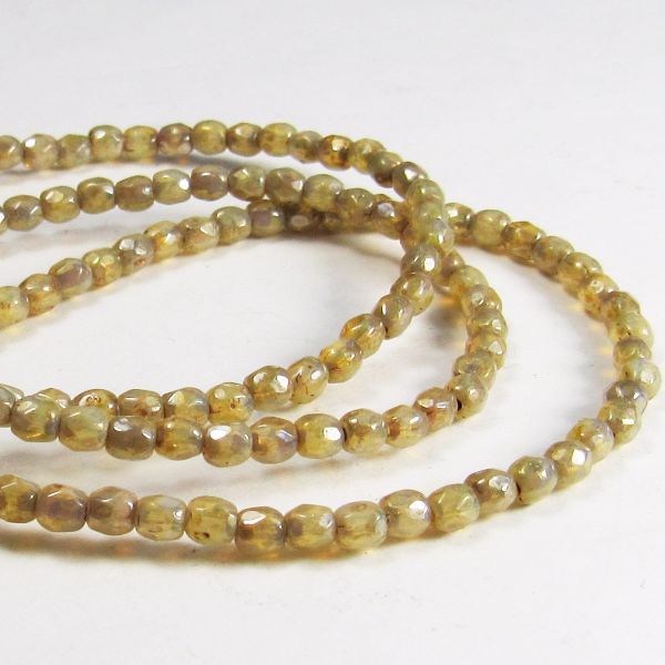 Opal Champagne Picasso Czech Glass Fire Polished Faceted Round Beads 100 pcs. 3mm/023