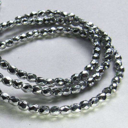 Czech Glass Beads, Fire Polished Silver Beads 3mm/099