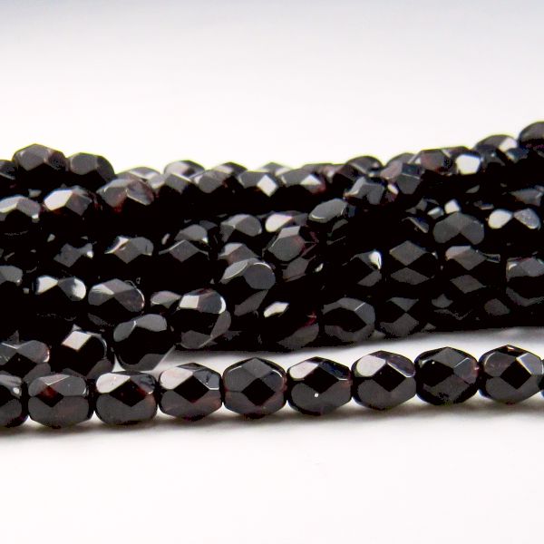 Dark Garnet Czech Glass Beads, Fire Polished Faceted Round Beads in Garnet Red 100 pcs. 4mm/037