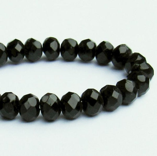 Czech Glass Beads, 7mm Jet Black Faceted Rondelle Beads, Black Bead 25 Pcs. 098